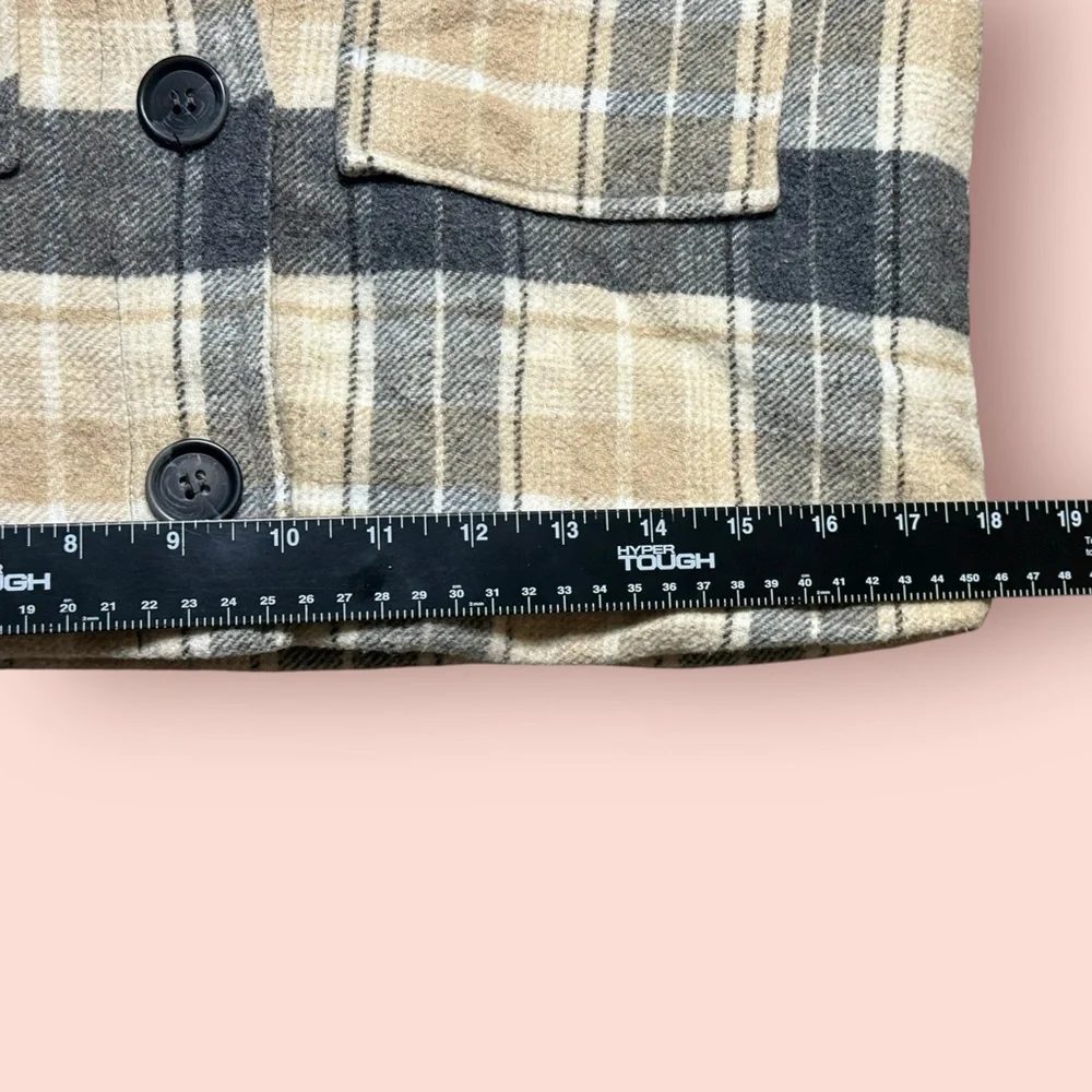 Hurley Plaid Sherpa-Lined Shacket Jacket Beige Tan Gray Small - Picture 8 of 9
